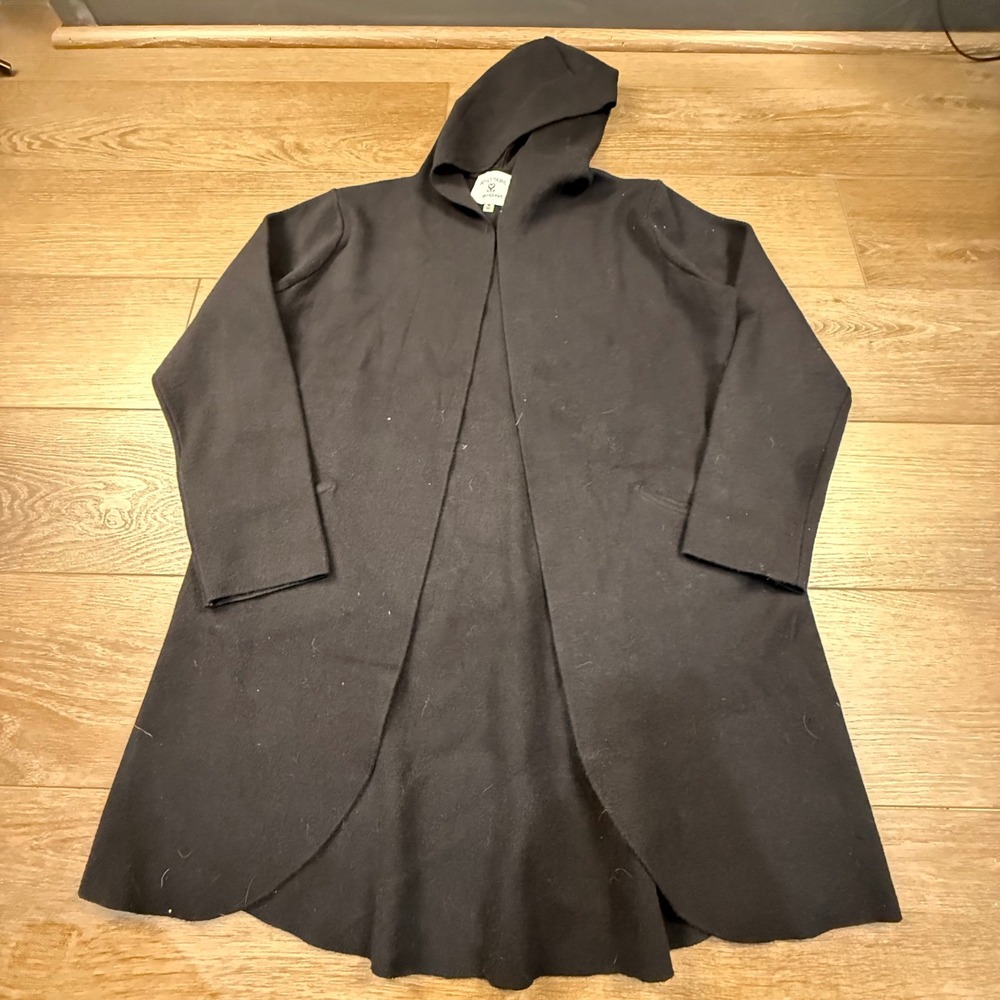 Sioni Athleisure Black Hooded Open Front Cardigan Sweater Womens Medium Casual